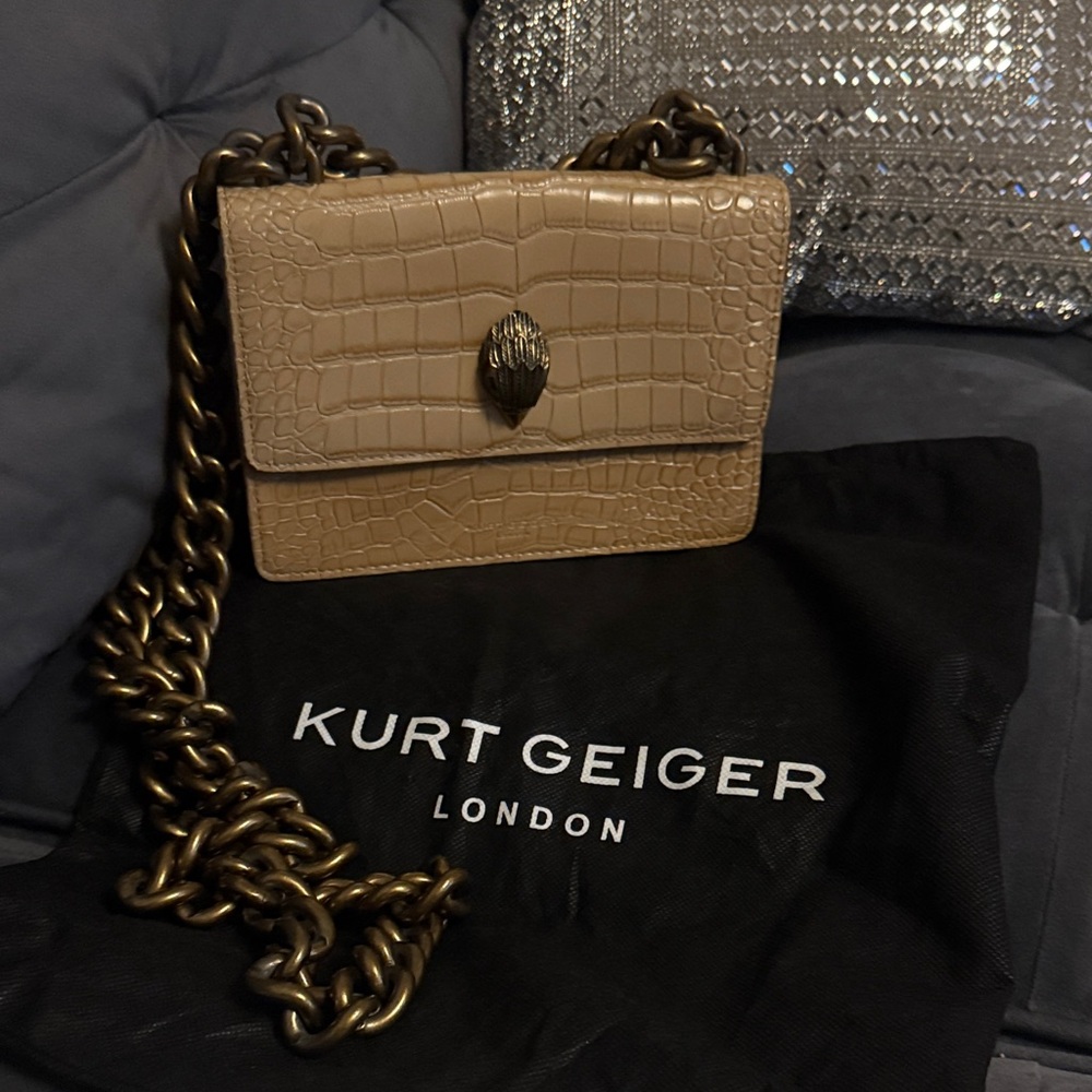Kurt Geiger Beige Croc-Embossed Crossbody